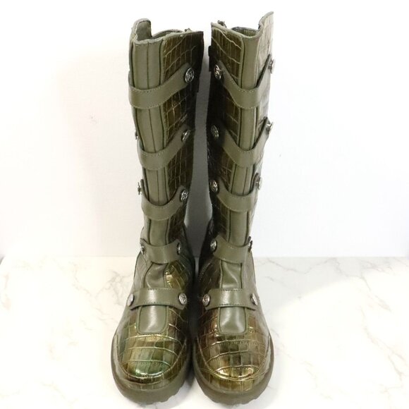 DC Shoes Women's 7 Filter Green Crocodile Military Pirate Tall Boots RARE 2008 - Picture 4 of 11